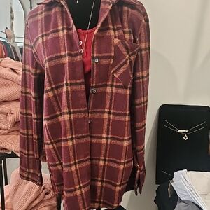 ADORA Burgundy and Mustard Plaid Button-Down Shirt